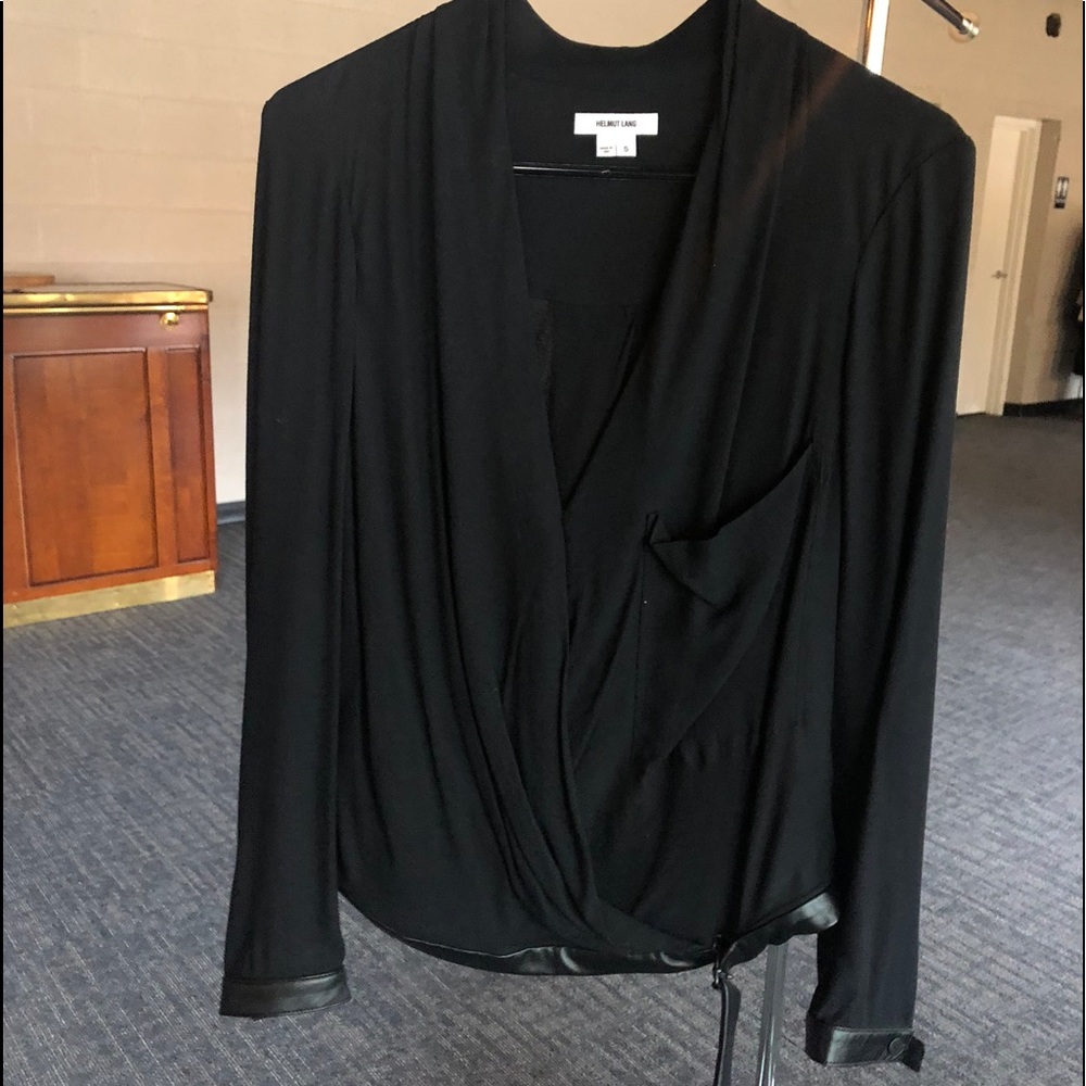 Helmut Lang leather trim blouse